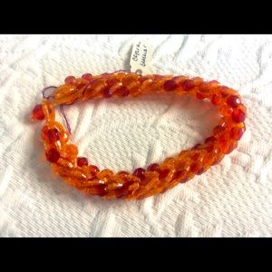 Fall Orange Crystal Hand Beaded Loop Bracelet 8”